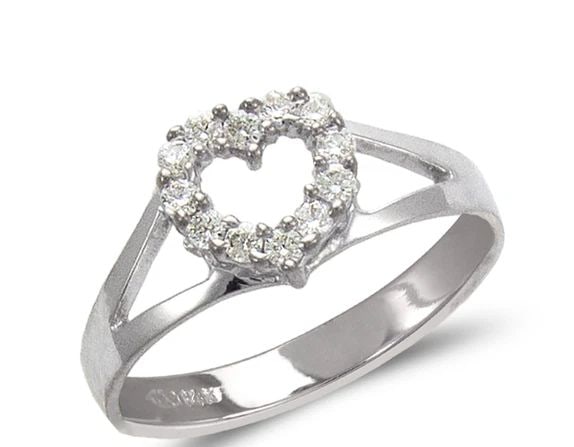NEW 14K WHITE GOLD LADIES FASHION WHITE HEART RING (1 of 2)