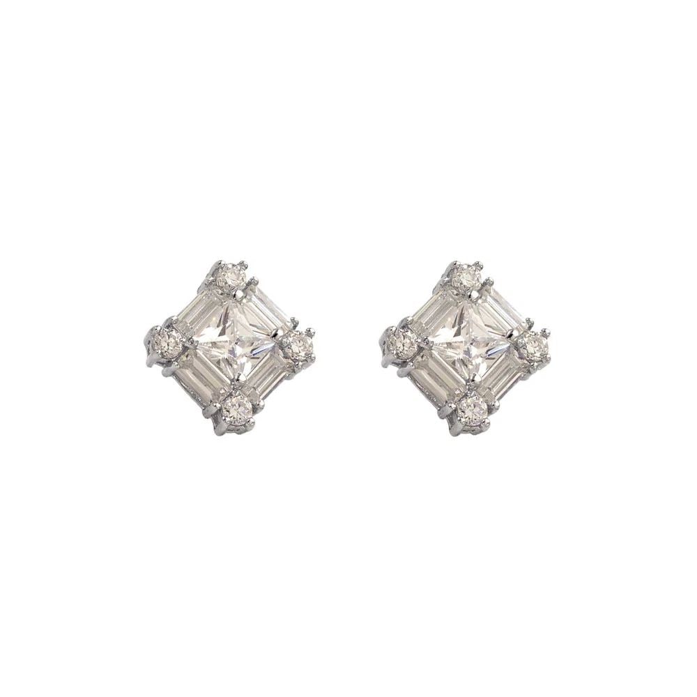 NEW 14K WHITE GOLD FANCY WHITE STUD EARRINGS (1 of 2)