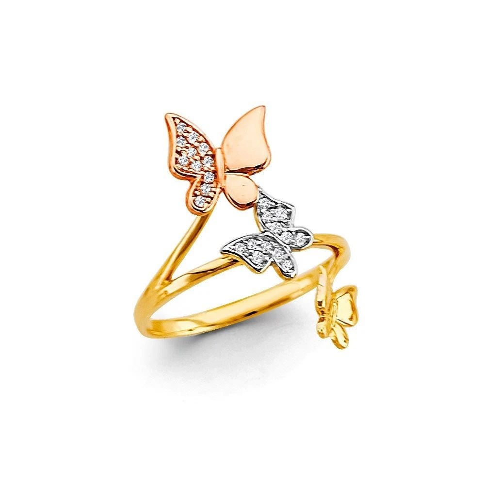 NEW 14K TRI COLOR GOLD 3 BUTTERFLY RING (1 of 2)