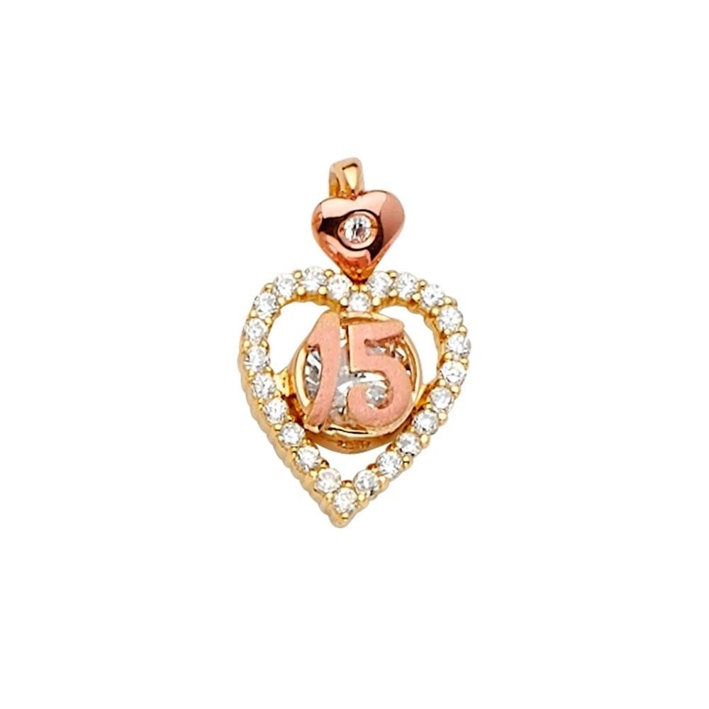 NEW 14K TWO TONE GOLD 15 YEARS PENDANT/HALF SET (1 of 2)