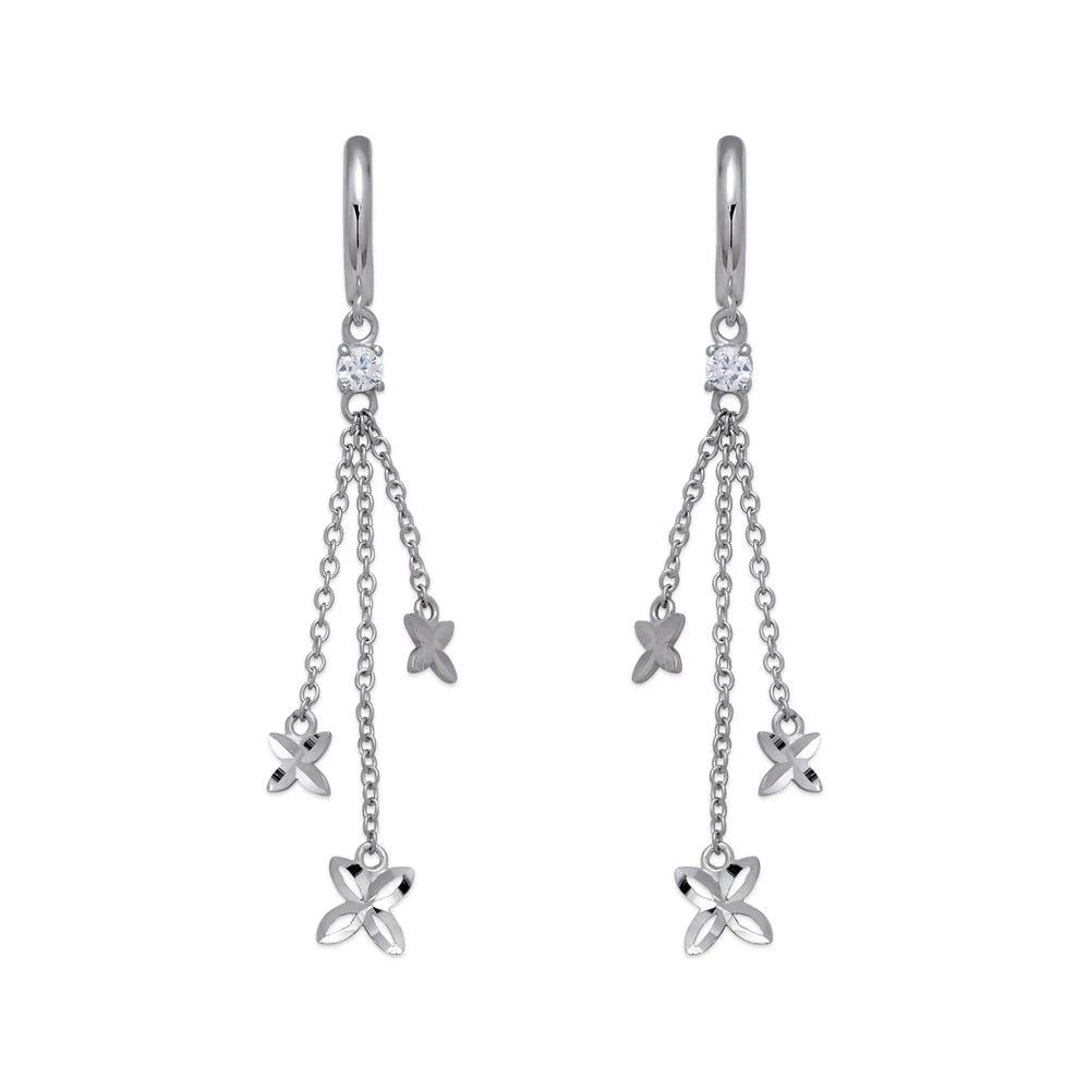 NEW 14K WHITE GOLD FANCY FLOWER EARRINGS: NEW 14K WHITE GOLD FANCY FLOWER EARRINGS FANCY FLOWER EARRINGS NEW 14K WHITE GOLD Width: Approx. 11x52mm Apx WEIGHT: 2.3g