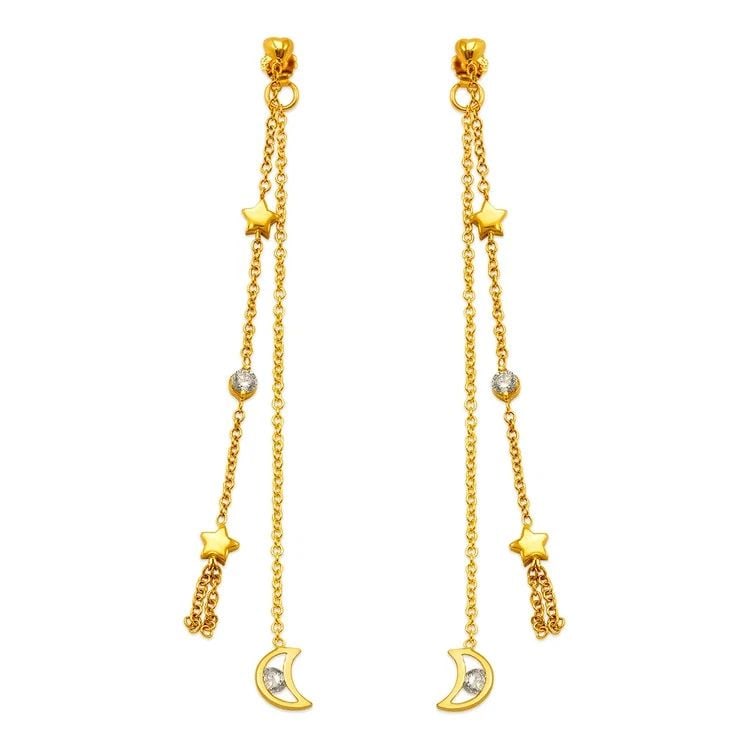 NEW 14K YELLOW GOLD 2PC LAYERED MOON DANGLING EARRINGS (1 of 2)