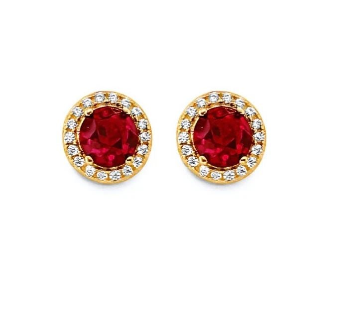 NEW 14K YELLOW GOLD ROUND RED PUSH BACK EARRINGS (1 of 2)