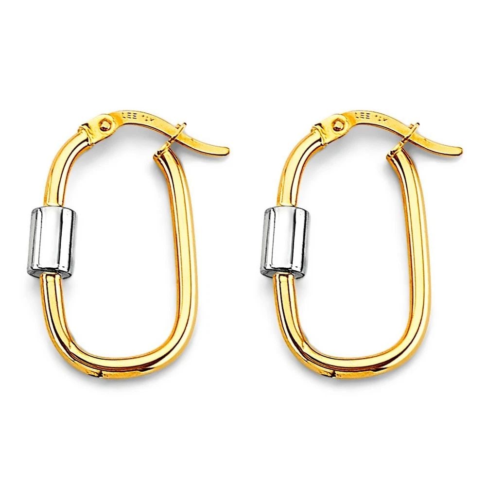 NEW 14K TWO TONE GOLD U SHAPE HOOP EARRINGS (1 of 2)