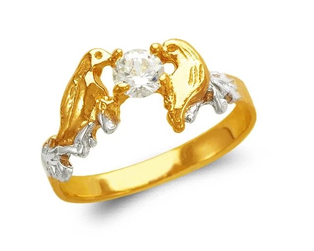 NEW 14K TWO TONE GOLD LADIES DOLPHIN HEART FASHION RING (1 of 2)