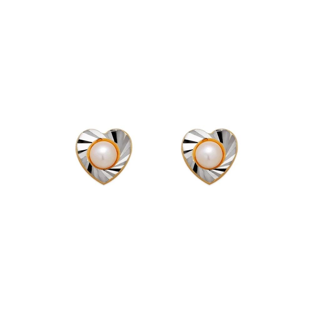 NEW 14K TWO TONE GOLD HEART AND PEARL STUD EARRINGS: NEW 14K TWO TONE GOLD HEART AND PEARL STUD EARRINGS HEART AND PEARL STUD EARRINGS NEW 14K TWO TONE GOLD Width: Approx. 7x7mm Apx WEIGHT: 2g
