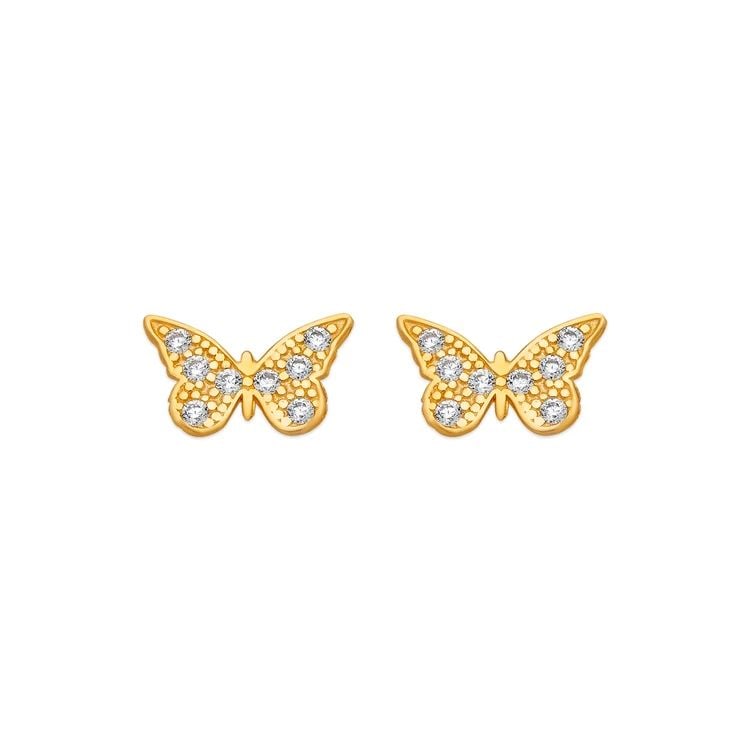 NEW 14K YELLOW GOLD 10MM BUTTERFLY PAVE STUD EARRINGS: NEW 14K YELLOW GOLD 10MM BUTTERFLY PAVE STUD EARRINGS 10MM BUTTERFLY PAVE STUD EARRINGS NEW 14K YELLOW GOLD Width: Approx. 10mm Apx WEIGHT: 2g