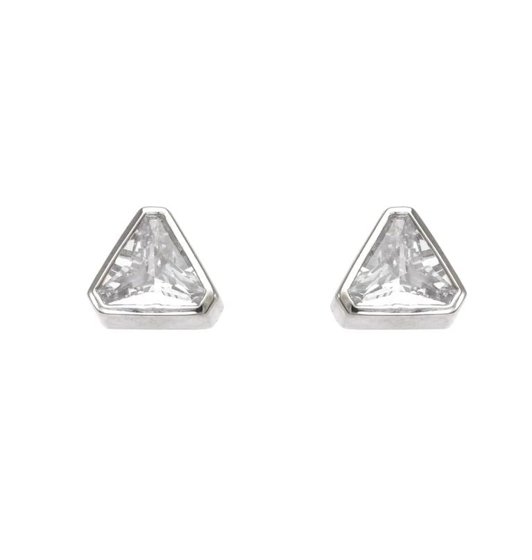 NEW 14K WHITE GOLD TRIANGLE BEVELED STUD EARRINGS (1 of 2)