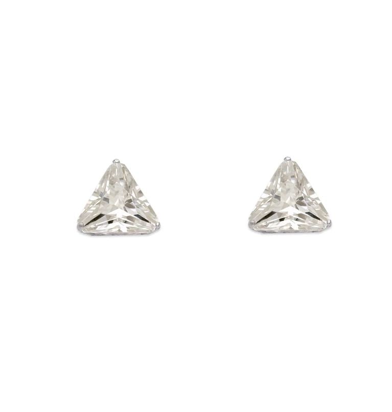 NEW 14K WHITE GOLD TRIANGLE CUT STUD EARRINGS (1 of 2)
