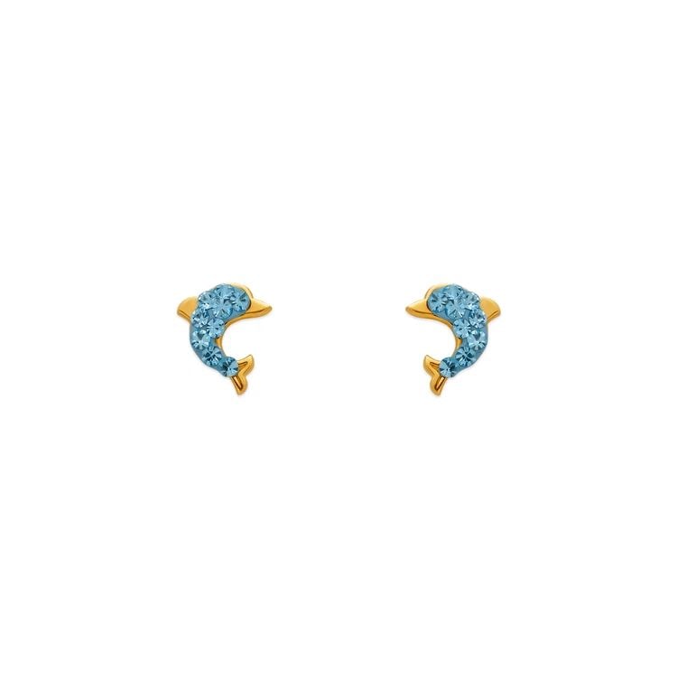 NEW 14K YELLOW GOLD BLUE DOLPHIN ENAMEL STUD EARRINGS: NEW 14K YELLOW GOLD BLUE DOLPHIN ENAMEL STUD EARRINGS BLUE DOLPHIN ENAMEL STUD EARRINGS NEW 14K YELLOW GOLD Width: Approx. 7x6mm Apx WEIGHT: 2g