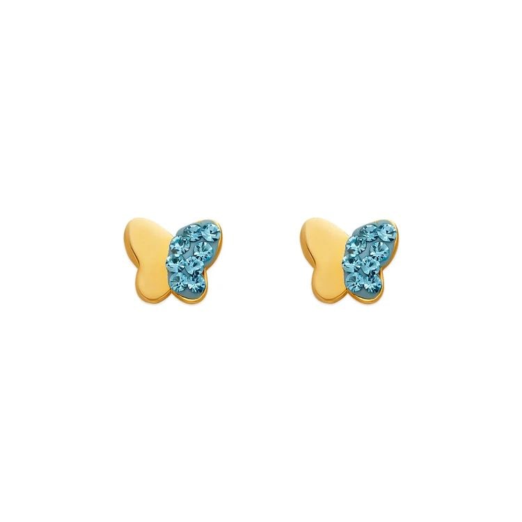 NEW 14K YELLOW GOLD BLUE BUTTERFLY ENAMEL STUD EARRINGS: NEW 14K YELLOW GOLD BLUE BUTTERFLY ENAMEL STUD EARRINGS BLUE BUTTERFLY ENAMEL STUD EARRINGS NEW 14K YELLOW GOLD Width: Approx. 6.5x6mm Apx WEIGHT: 2g