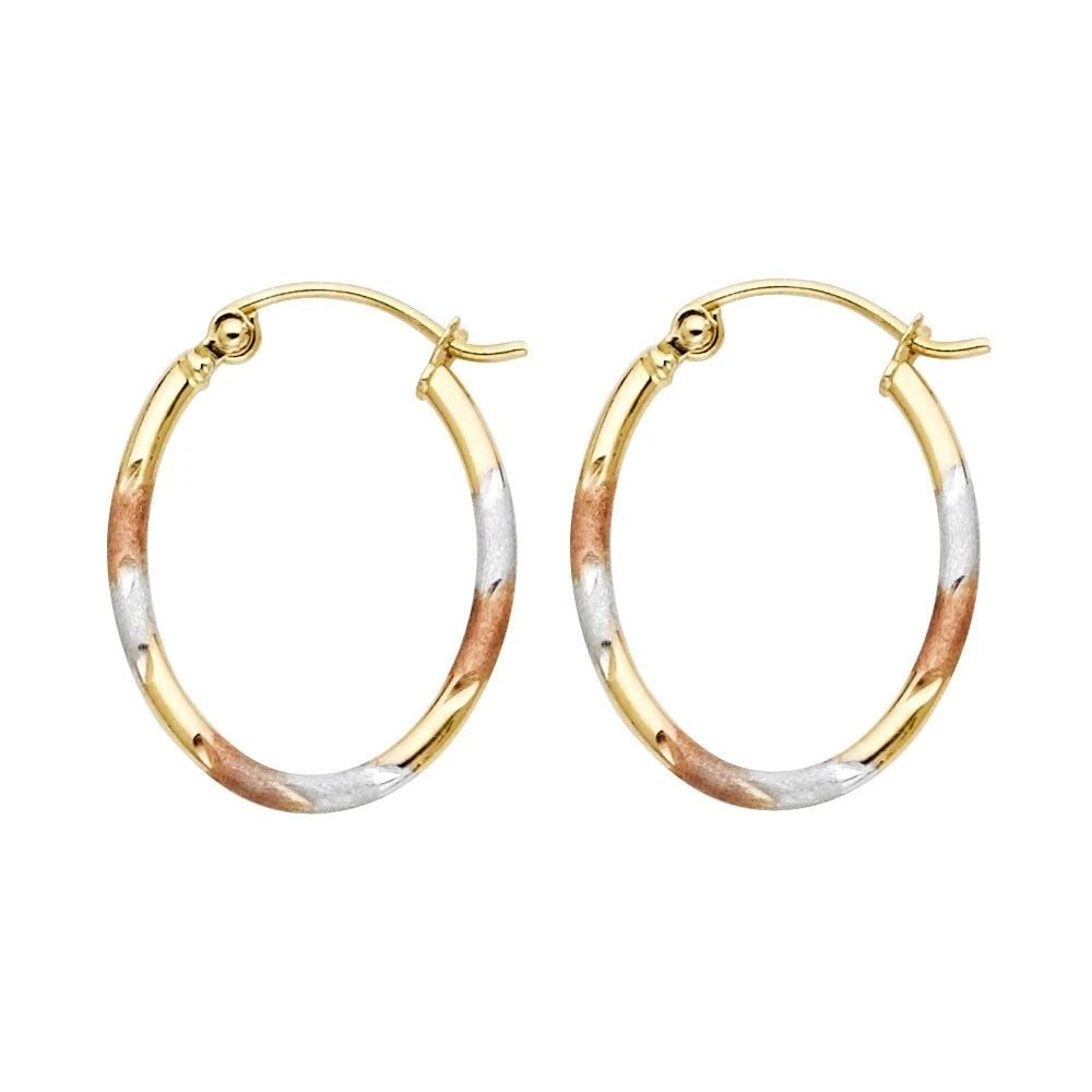 NEW 14K TRI COLOR GOLD SQUARE TUBE OVAL HOOP EARRINGS (16X20MM) (1 of 2)