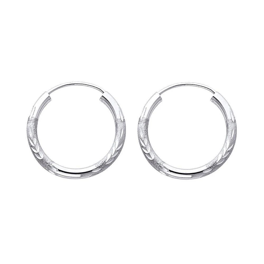 NEW 14K WHITE GOLD 2MM BUDDED DC ENDLESS HOOP EARRINGS (1 7MM) (1 of 2)