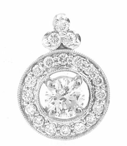 NEW 18K WHITE GOLD DIAMOND SOLITAIRE PENDANT: PendantConditionNewMaterial18K White goldStonesDiamonds G SI3Stone Weight0.75 tcw Size0.63" H x 0.54" WWeight1.9g