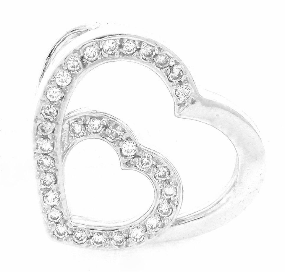NEW 14K WHITE GOLD DIAMOND DOUBLE OPEN HEART PENDANT: Heart PendantConditionNewMaterial14K White goldStonesDiamonds G SI1Stone Weight0.60tcw Size0.84" H x 0.93" WWeight5.6g