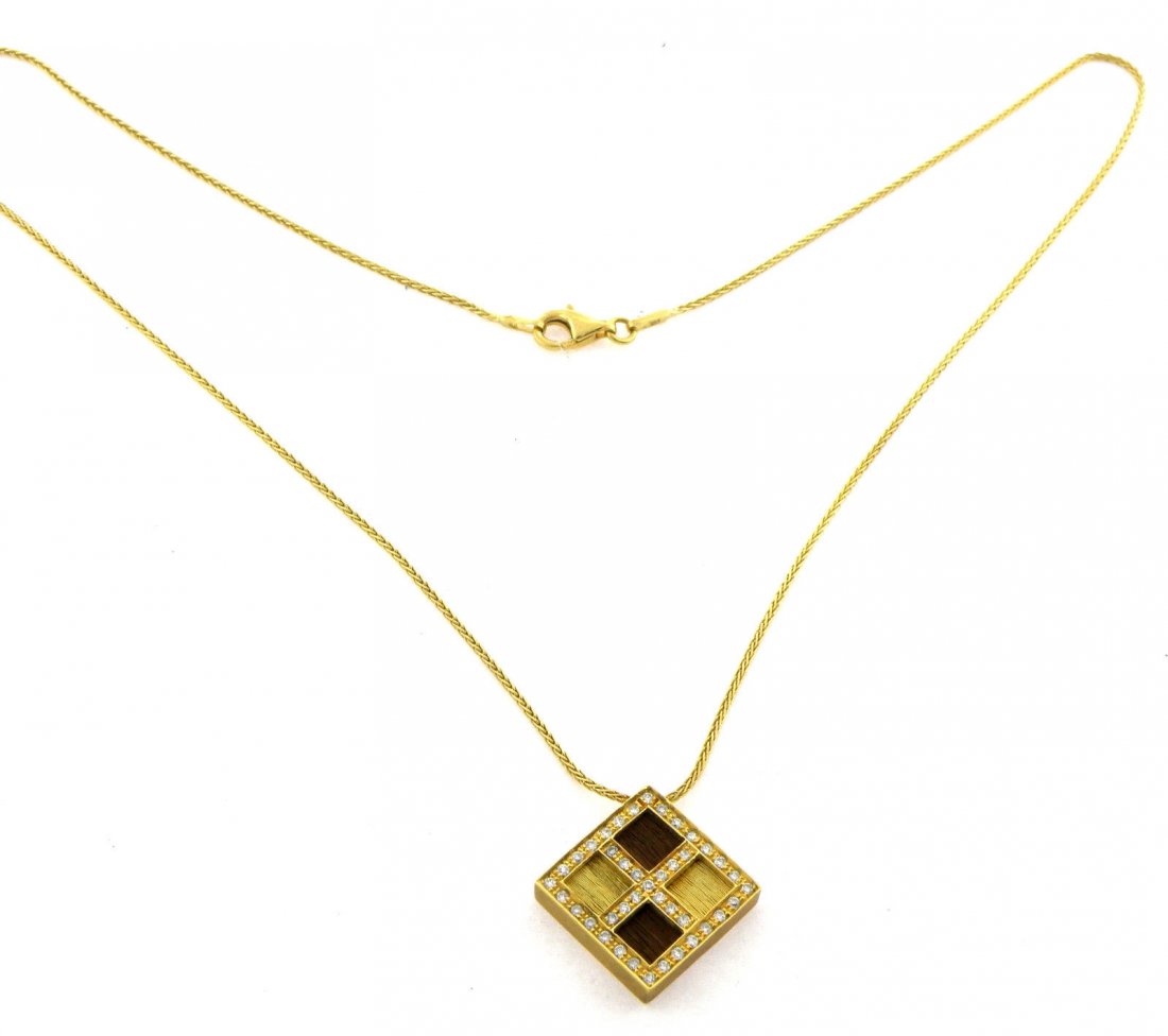 NEW YVEL 18K YELLOW GOLD DIAMOND SQUARE NECKLACE: Yvel NecklaceConditionNewMaterial18k yellow goldStonesDiamonds H SI1Stone Weight0.50ctSize16.5"Weight9g