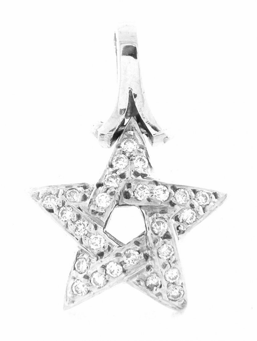 NEW 14K WHITE GOLD PAVE DIAMOND STAR OF DAVID PENDANT: Ladies Star of David PendantConditionNewMaterial14k White goldStonesDiamonds H SI1Stone Weight0.25 ct tw Size0.91" H x 0.65" WWeight3.4g
