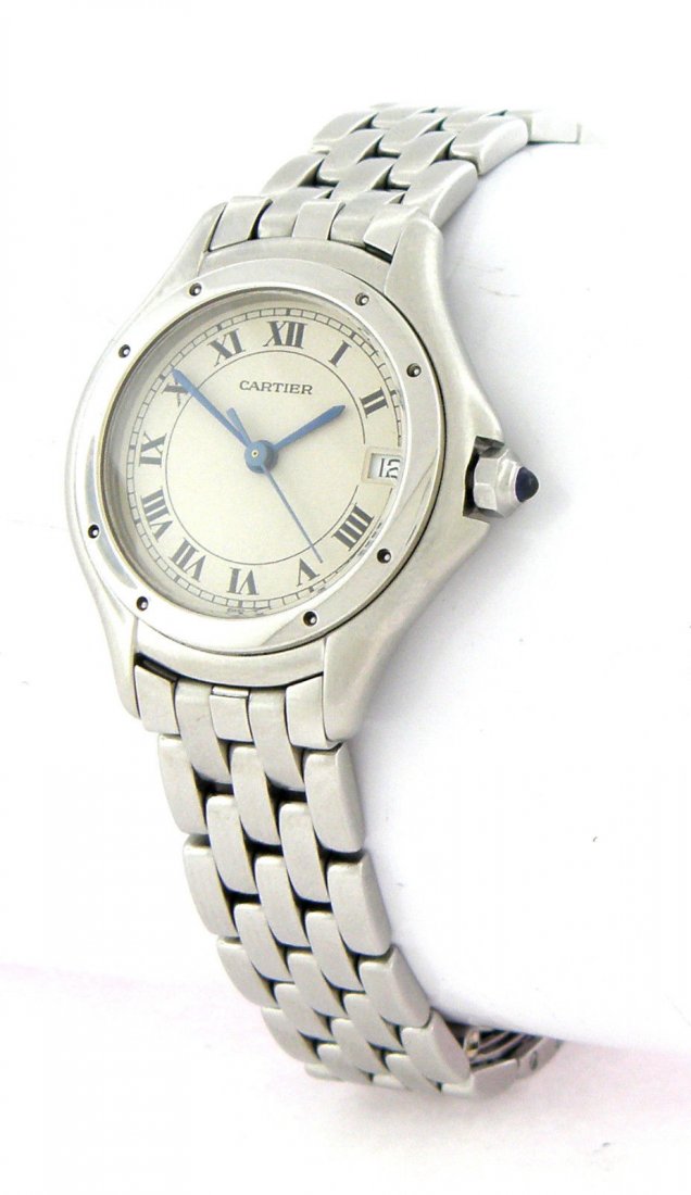 CARTIER COUGAR LADIES QUARTZ STAINLESS STEEL DATE WATCH (1 of 3)