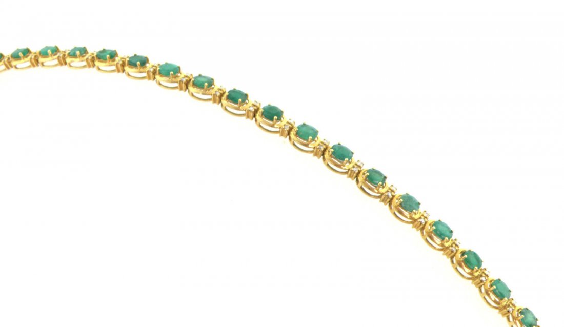 14K YELLOW GOLD DIAMOND EMERALDS TENNIS BRACELET (1 of 2)