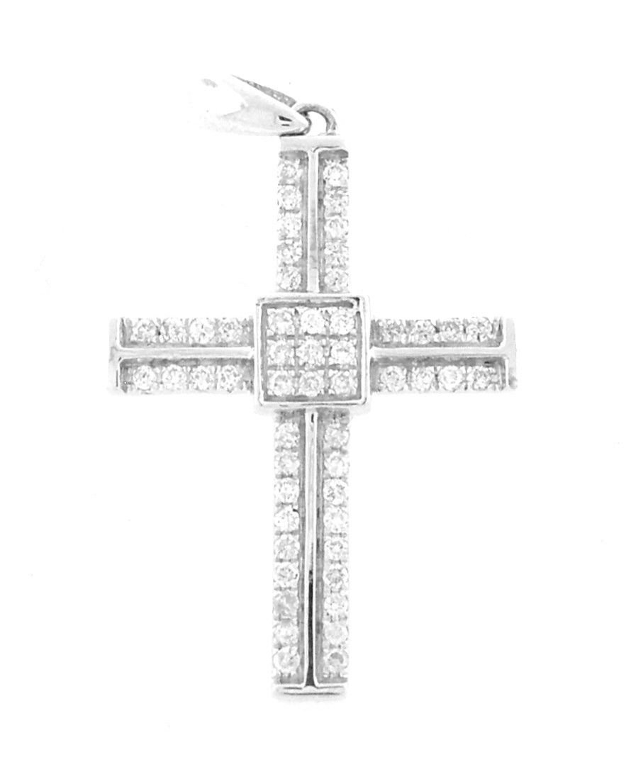 NEW 18K WHITE GOLD DIAMOND CROSS PENDANT 0.50ct: Cross PendantConditionNewMaterial18K White goldStonesDiamonds G SI1Stone Weight0.50 tcw Size1" H x 0.63" WWeight1.4g
