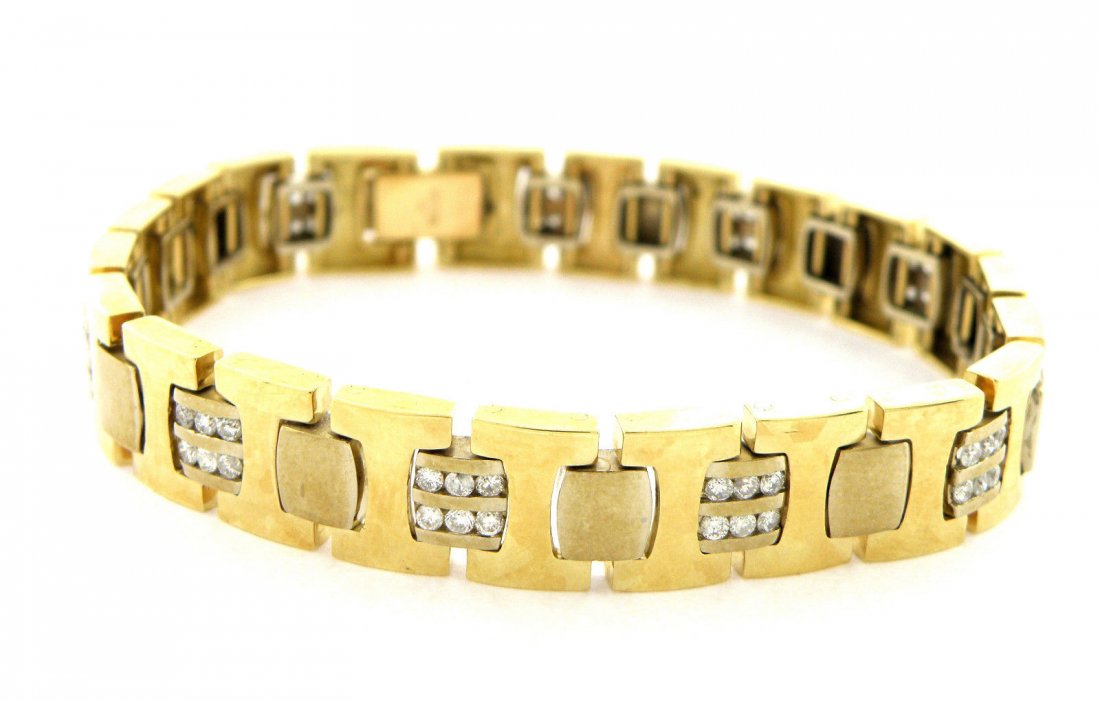 14K YELLOW GOLD DIAMOND MEN'S BRACELET 1.50ct 8" LONG: Diamond BraceletConditionNewMaterial14K Yellow goldStonesRound Diamonds H SI1Stone Weight 1.50ct twSize 8"Weight 40.9g