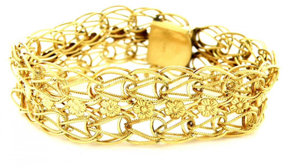 ESTATE 14K YELLOW GOLD LARGE LADIES FLOWER BRACELET (1 of 2)