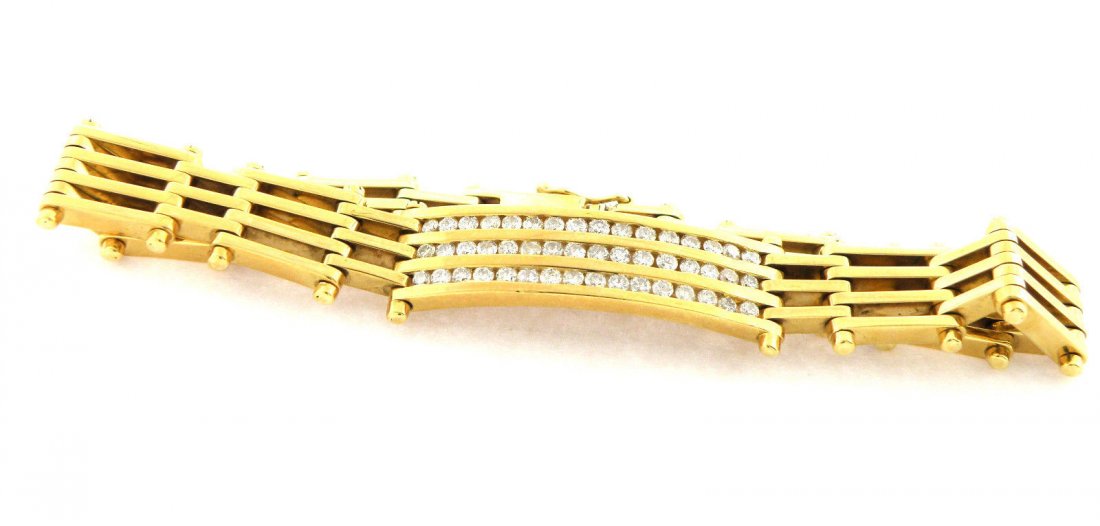 18K YELLOW GOLD DIAMOND MEN'S BRACELET 3ct 8.25" 59.6g: Men's Diamond BraceletCondition NewMaterial 18K Yellow goldStones Round Cut Diamonds H SI1Stone Weight 3ct twSize 8.25"Weight 59.6g