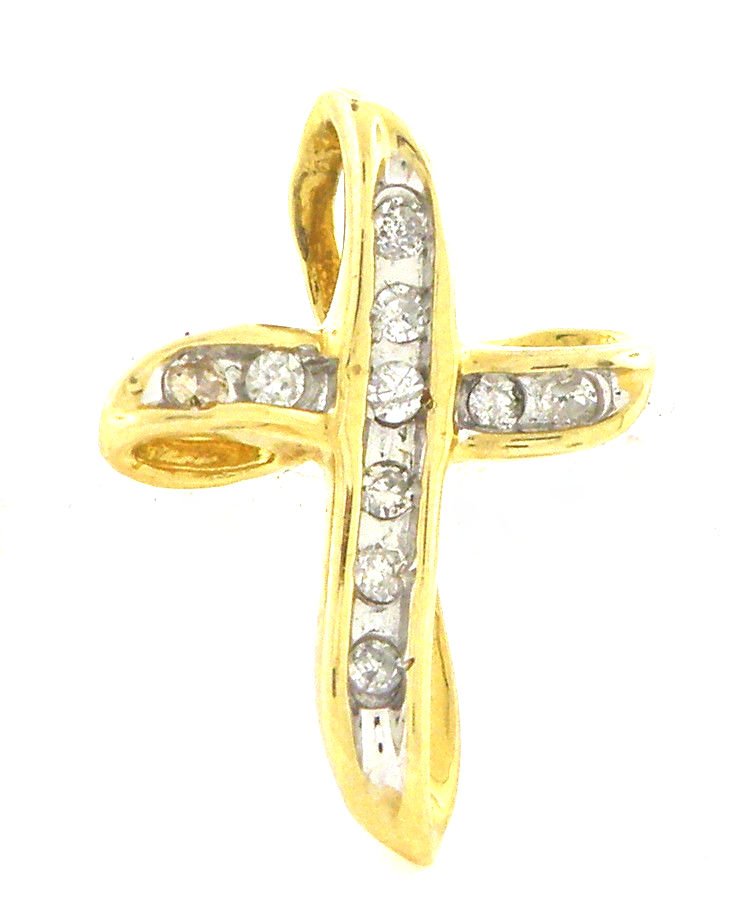NEW 10K YELLOW GOLD DIAMOND SLIDE CROSS PENDANT (1 of 2)