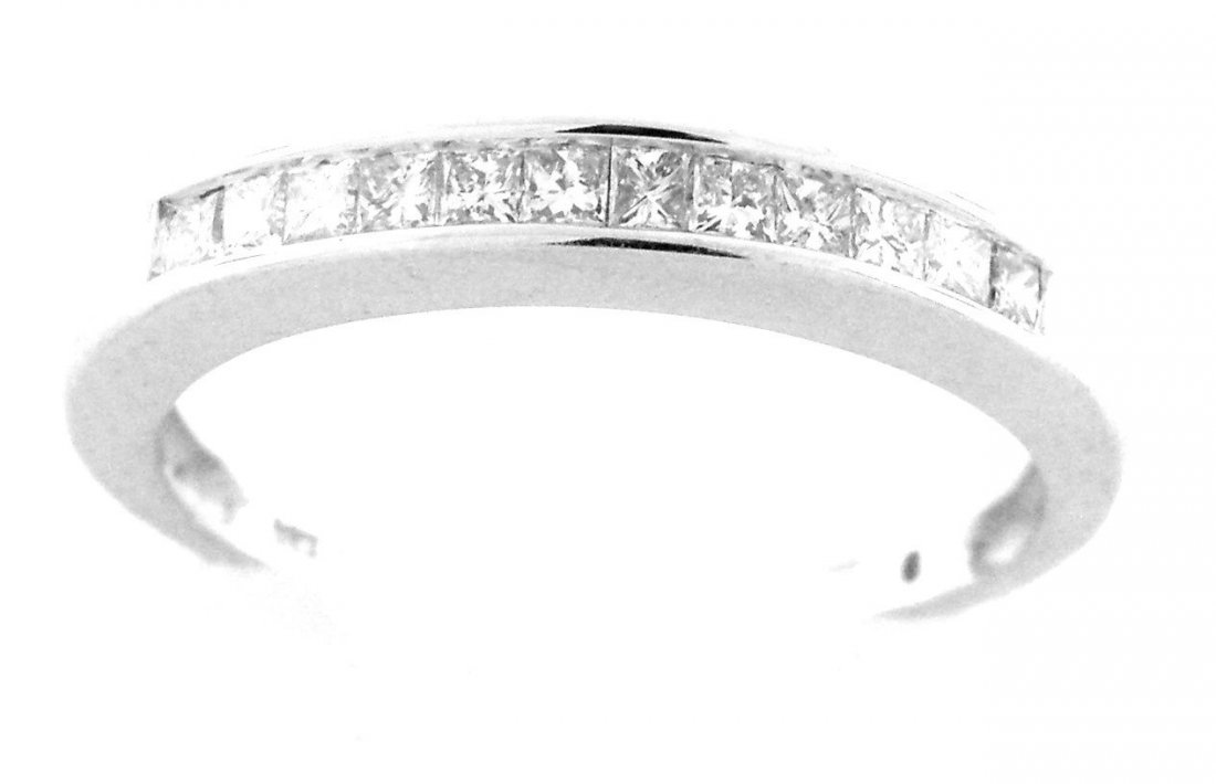 14K W/ GOLD 0.50ct PRINCESS CUT DIAMOND ETERNITY RING: Diamond Half Eternity RingCondition NewMaterial 14k White GoldStones Diamond, Princess Cuts H SI1Stone Weight 0.50ct tw, Size 8, Weight 2.4g