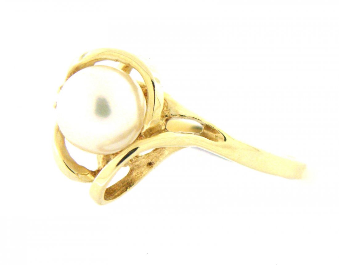 ESTATE SOLID 14K YELLOW GOLD 7mm PEARL DIAMOND RING (1 of 2)