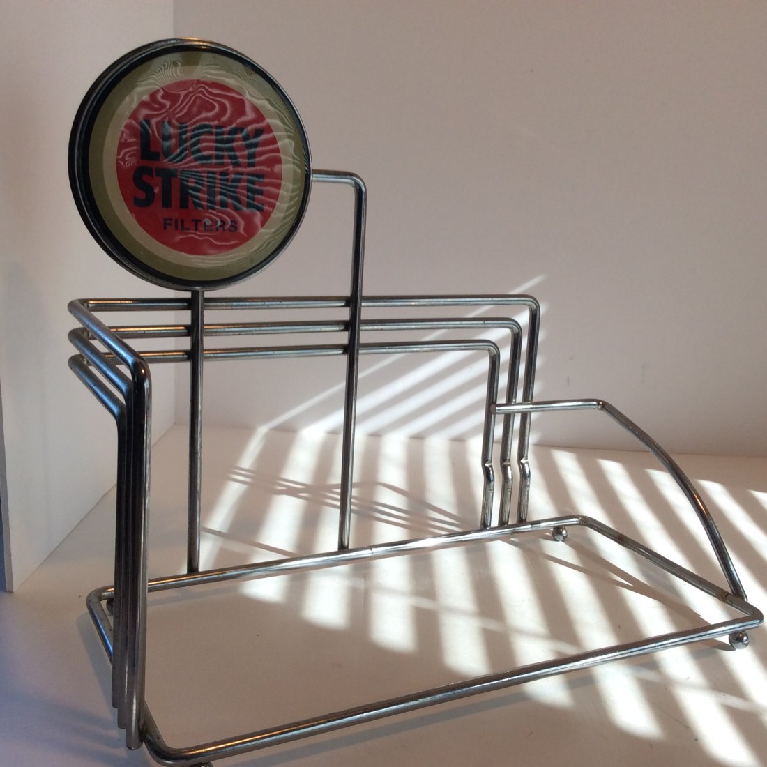 Vintage Lucky Strike Store or 50s Diner Display: Table top 50 s store ore diner table display Lucky Strike Crome store display 12\" by 10 \" by 6 \"