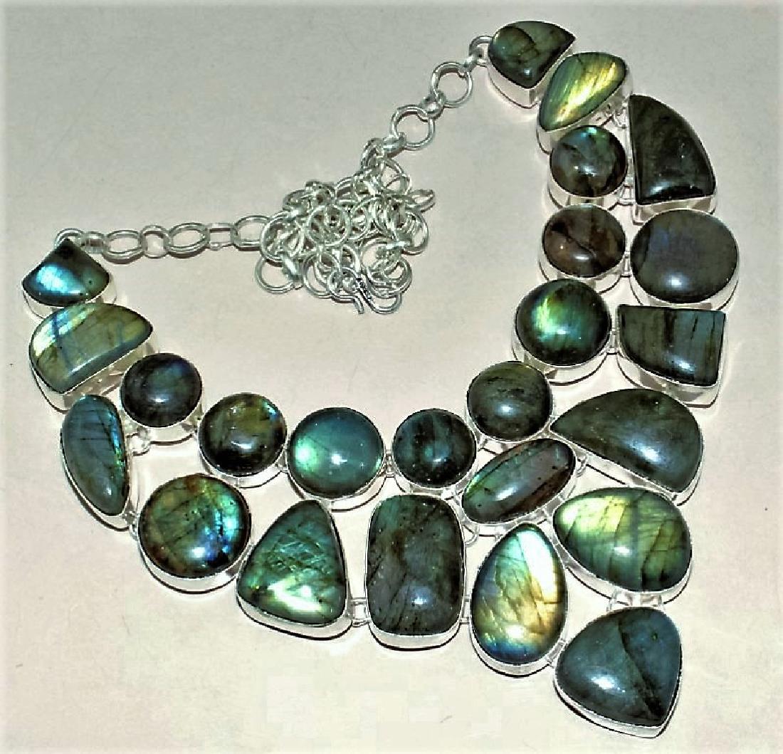Blue Fire Labradorite Silver Necklace (1 of 1)