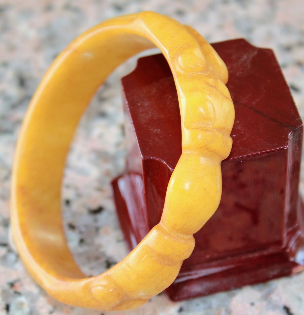 old natural jade bangle hand carved dragon design (1 of 2)