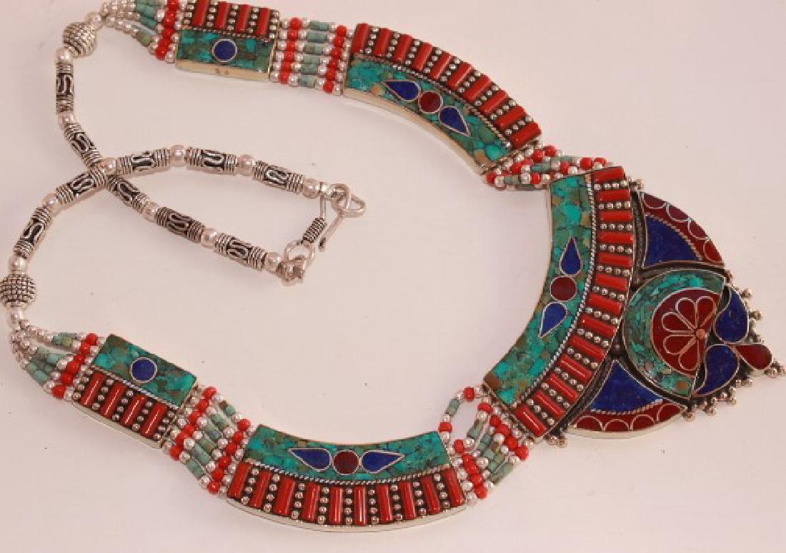 Tibetan Lapis Lazuli & Turquoise & Red Coral Necklace (1 of 1)