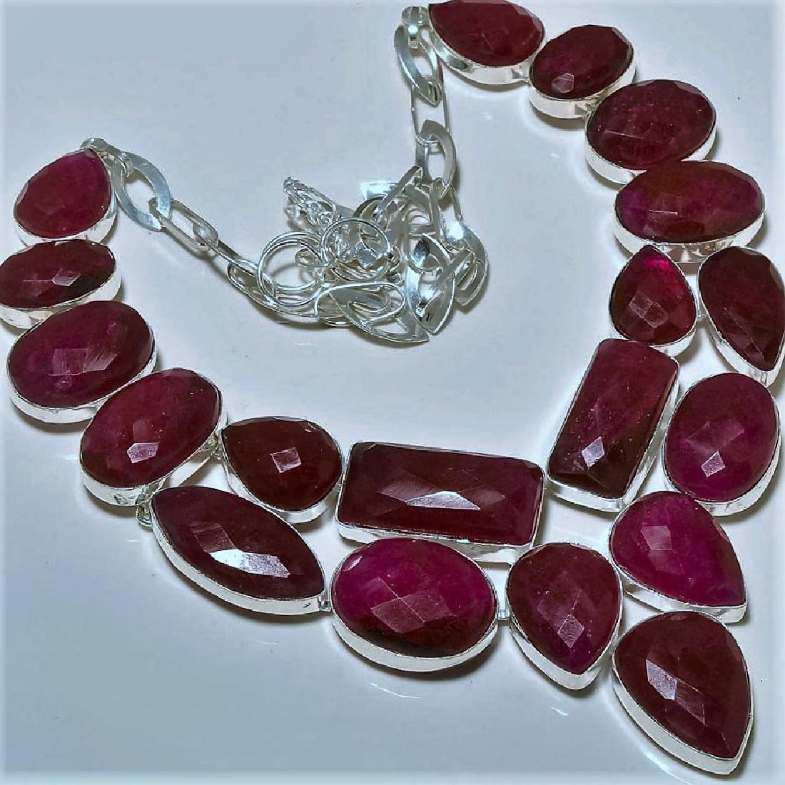 Faceted Kashmiri Ruby Silver Necklace (1 of 1)