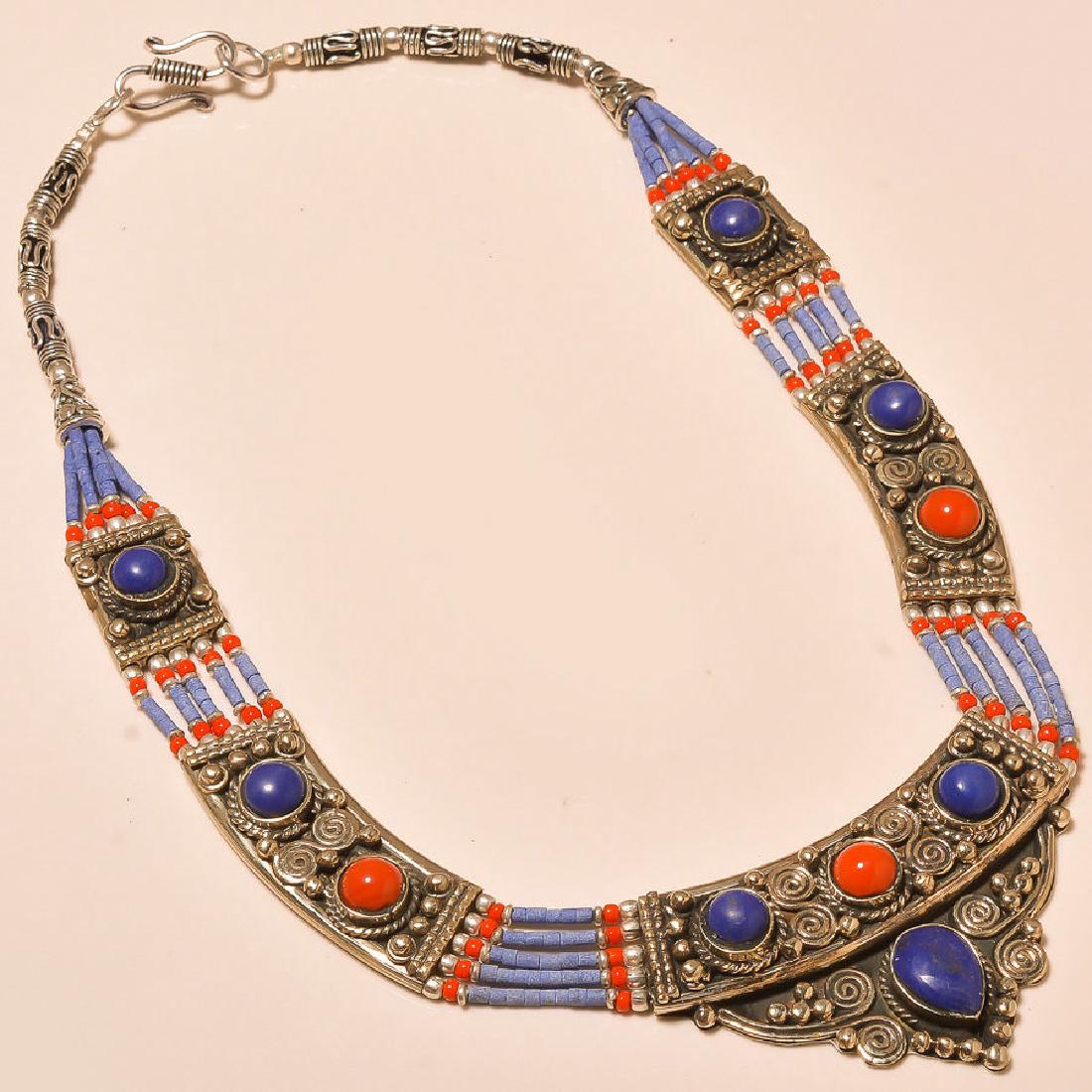 BEAUTIFUL CORAL WITH LAPIS LAZULI BEAUTIFUL 925 SILVER (1 of 1)