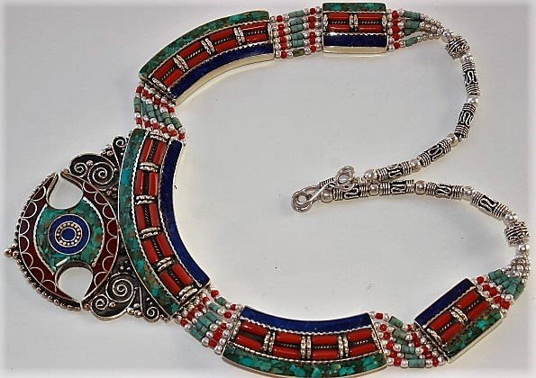 Tibetan Lapis Lazuli & Turquoise & Red Coral Necklace (1 of 1)