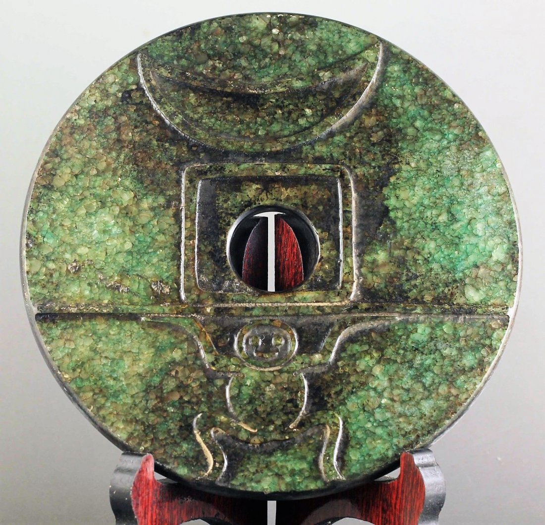 ancient Chinese old jade hand-carved statue plate bi (1 of 2)