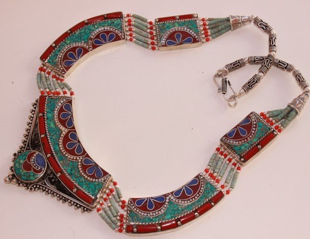 Tibetan Lapis Lazuli & Turquoise & Red Coral Necklace (1 of 1)