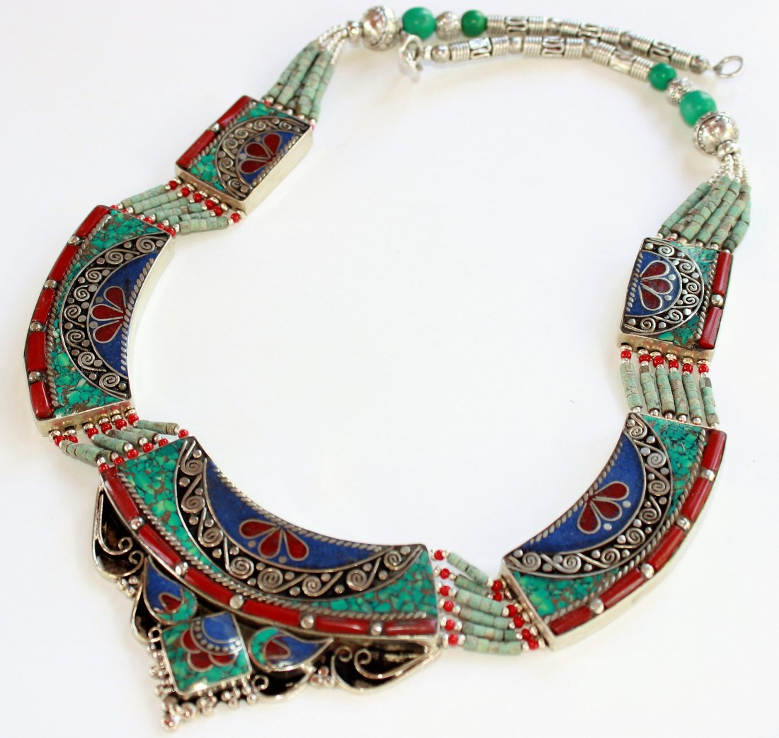 Tibetan Lapis Lazuli & Turquoise & Red Coral Necklace (1 of 1)