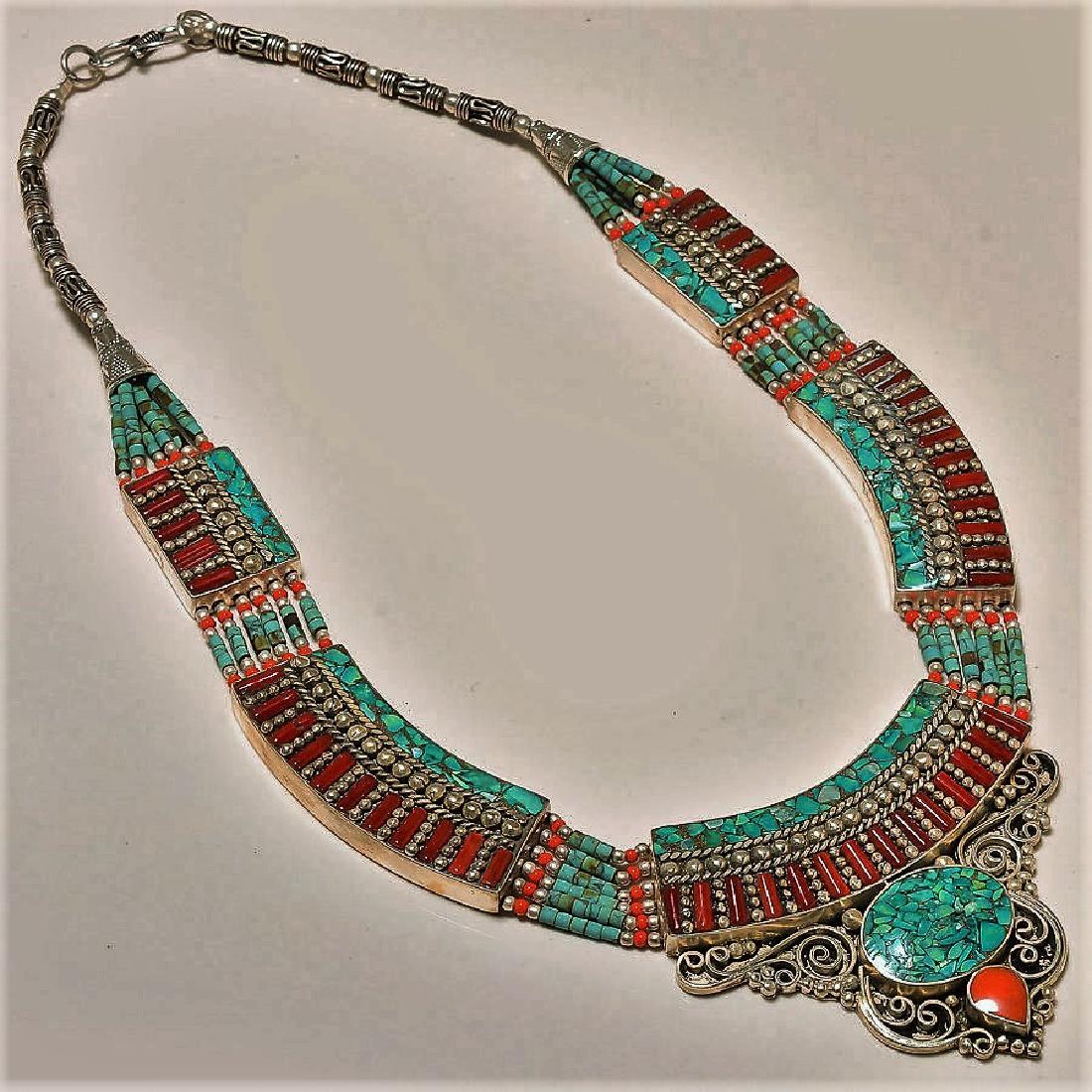 NEPALESE TURQUOISE WITH RED CORAL & LAPIS LAZULI.925 (1 of 1)