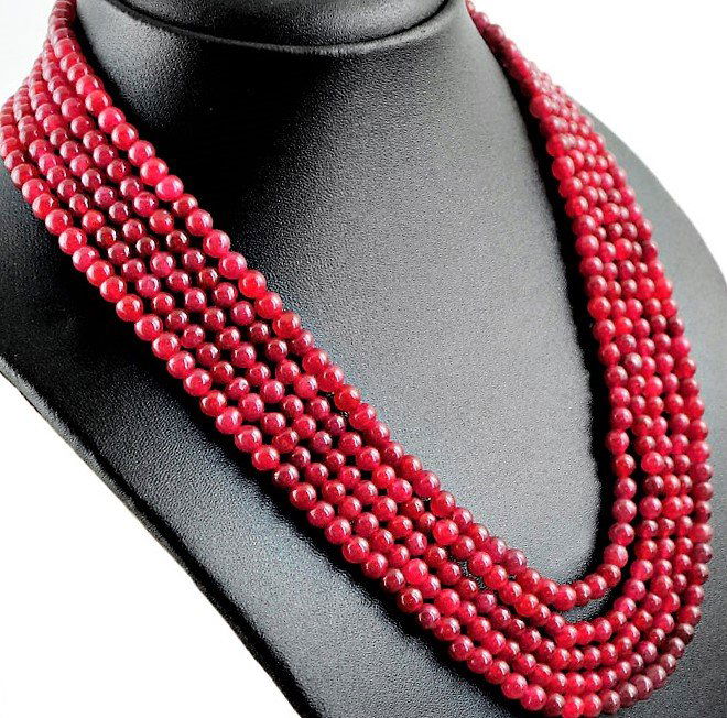 497.00 CT EARTH MINED 5 STRAND RICH RED RUBY ROUND BEAD (1 of 2)
