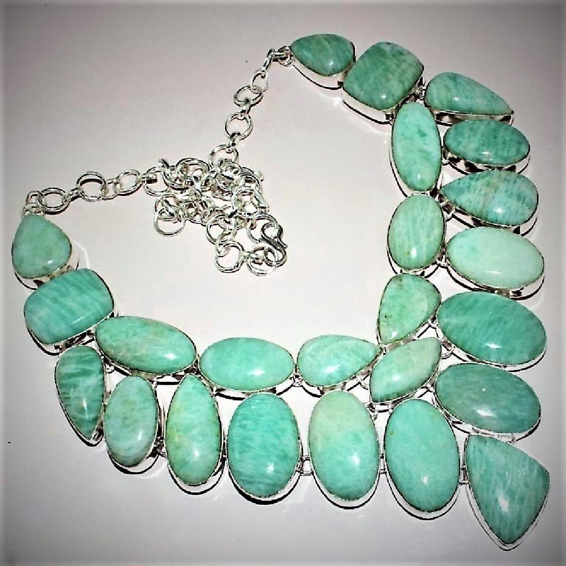 Amazonite Silver Necklace: 154 grams. Handset in solid silver.