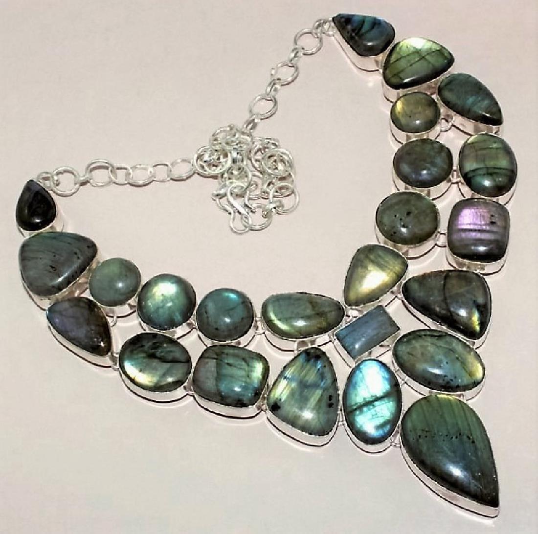 Blue Fire Labradorite Silver Necklace (1 of 1)