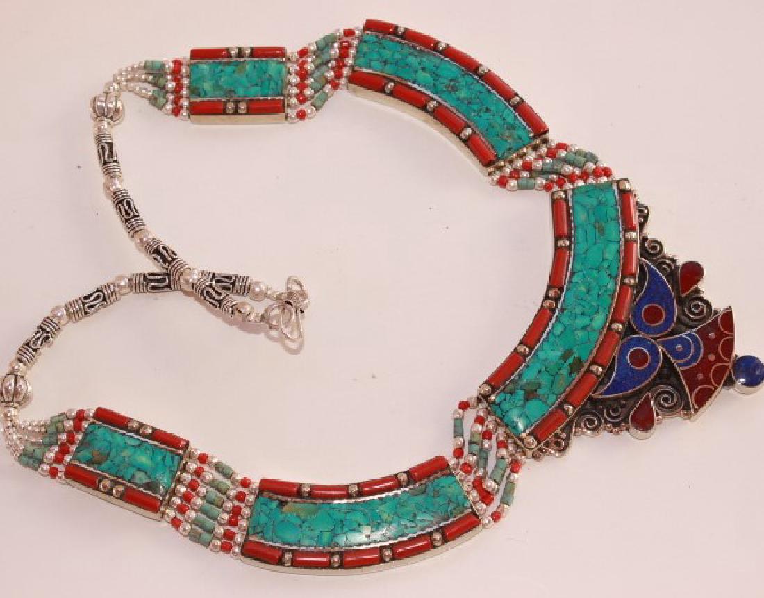 Tibetan Lapis Lazuli & Turquoise & Red Coral Necklace (1 of 1)