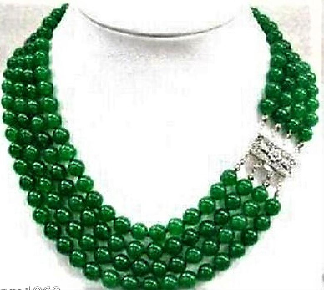 4 Rows Handmade 8mm Natural Green Jade Round Gems Bead (1 of 1)