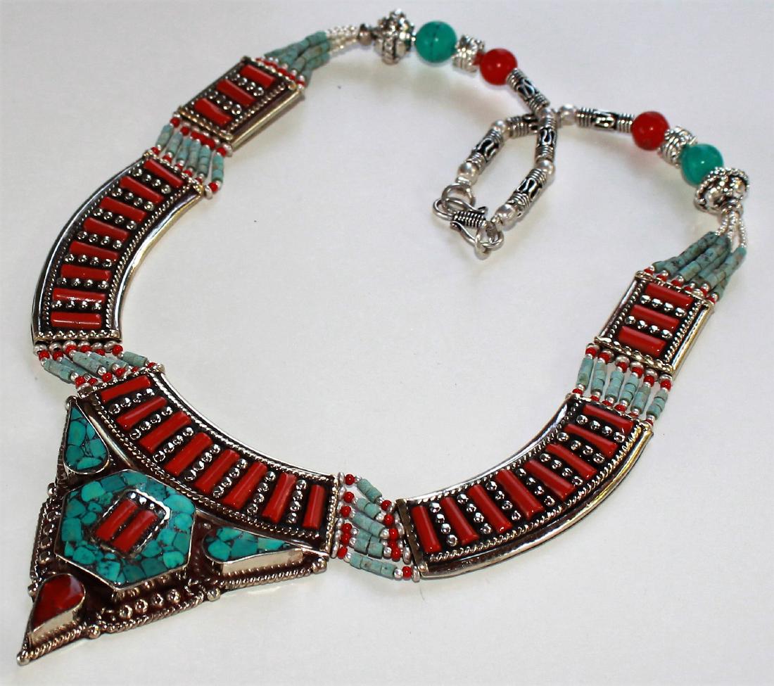 Tibetan Lapis Lazuli & Turquoise & Red Coral Necklace (1 of 1)