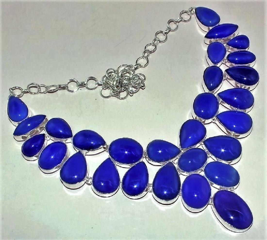Blue Chalcedony Silver Necklace: 150 gramsHandset in solid silver