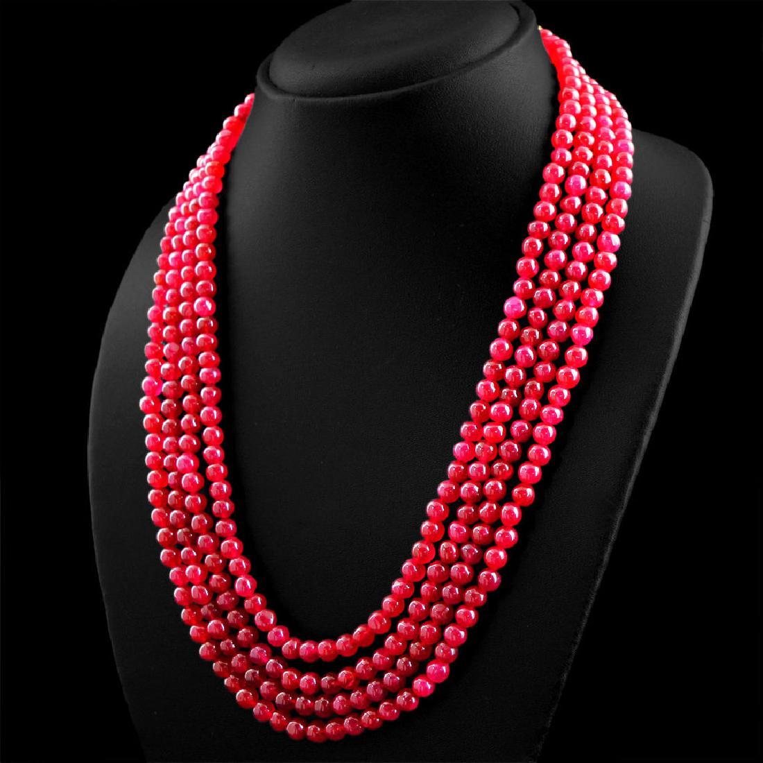 Earth Mined 4 Strand Red Ruby Round Shape Beads Necklac (1 of 2)