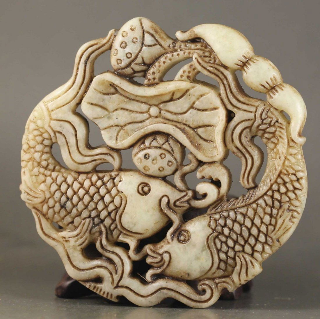 Chinese old jade hand-carved double fish design (1 of 1)